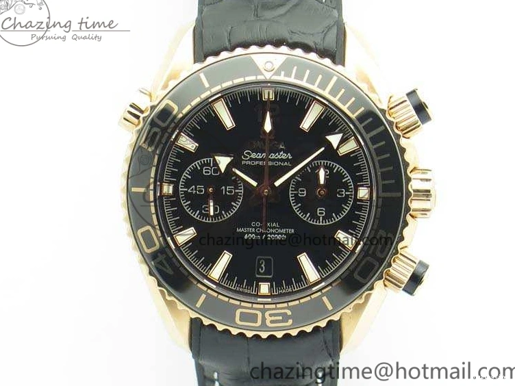 0515 Elegant Seamaster Pro Chrono RG OM Best Edition Black Ceramic Black Dial On Gummy Strap A 8128